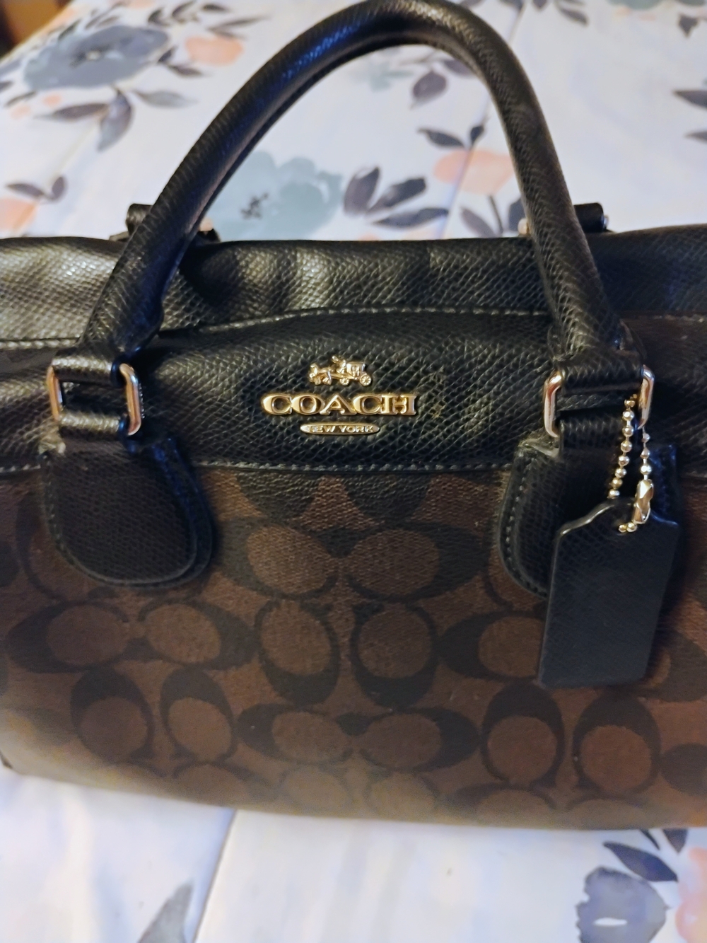 Coach Signature Canvas Satchel Bag in Brown and Black